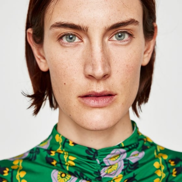 Zara NWT Green Draped Floral Dress - Picture 6 of 10